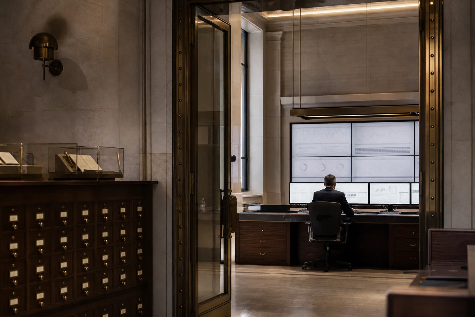 A securities custody specialist working within a secure archival control room